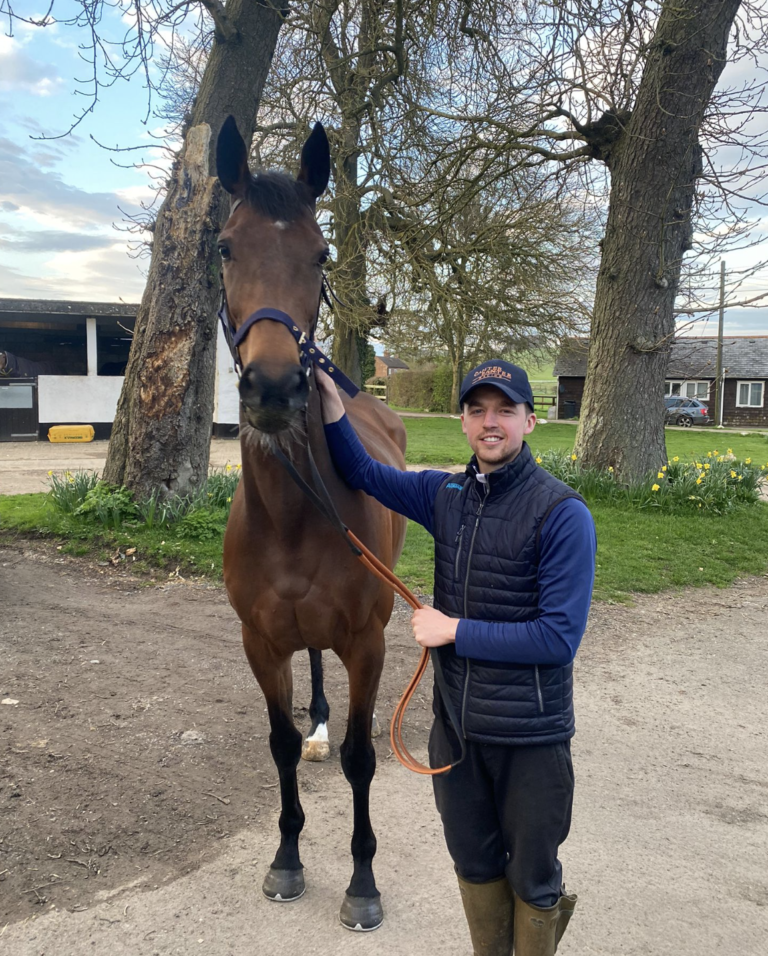 Theatre Glory, the national hunt mare, with her groom Matty, final goodbyes before she departs to Ireland